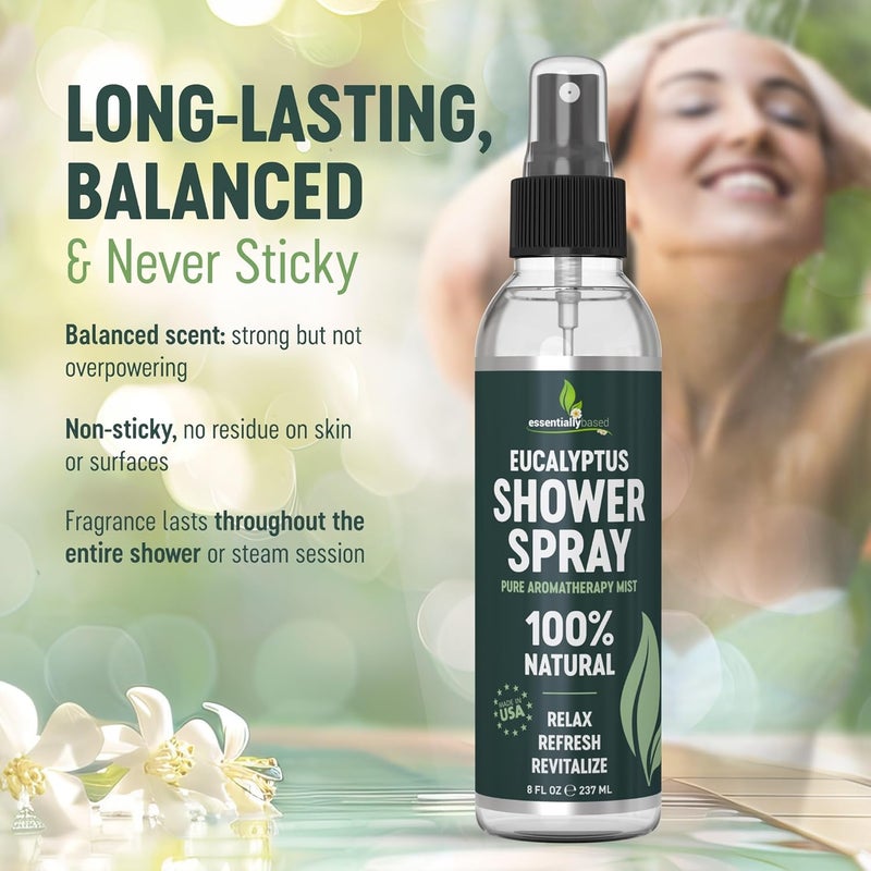 essentiallybased Pure Eucalyptus Shower Spray Big (8oz) - 100% Pure and Organic Oil - Eucalyptus Spray for Shower, Sauna and Spa - Steam Room Oil - Made in USA - Big (8oz) - Image 5